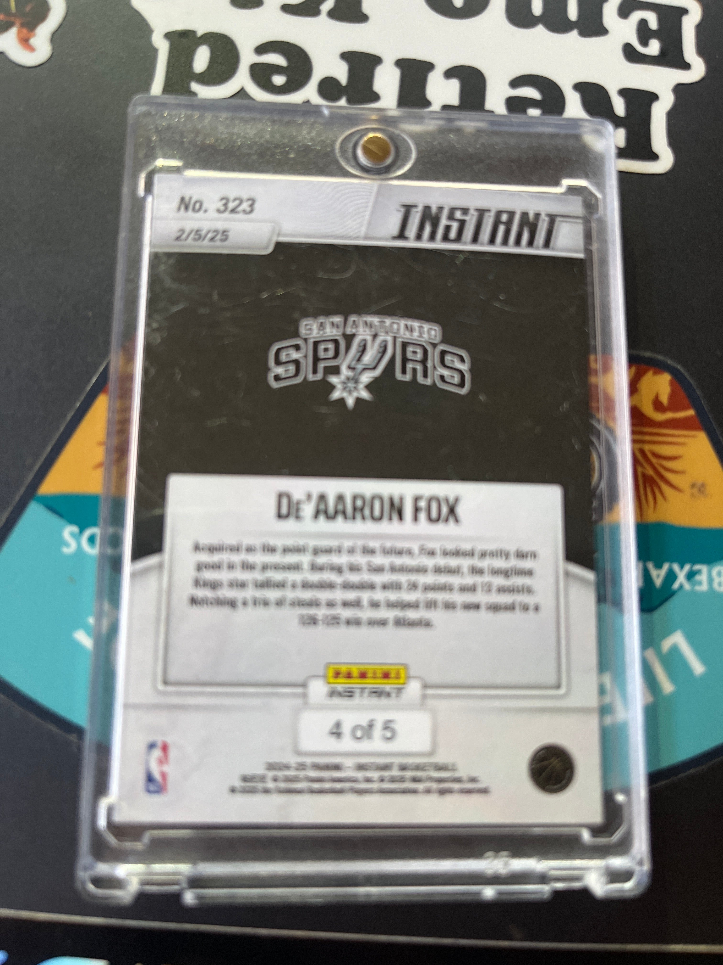 2025 Panini Instant NBA 323 DE’AARON FOX SPURS DEBUT White Tiger SSP 4/5 JERSEY MATCH ON CARD IN PERSON AUTO “VERY RARE” SILVER INK