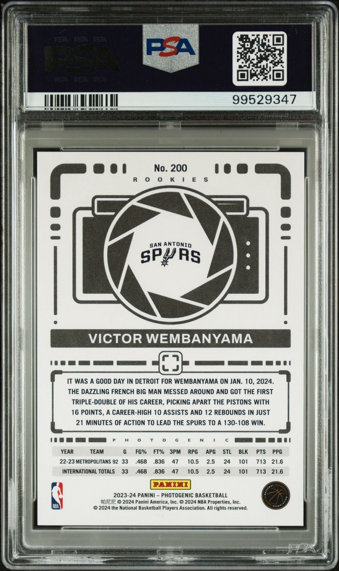 2023 PANINI PHOTOGENICVICTOR WEMBANYAMA 200 (Wemby blocking Giannis 😳👽)