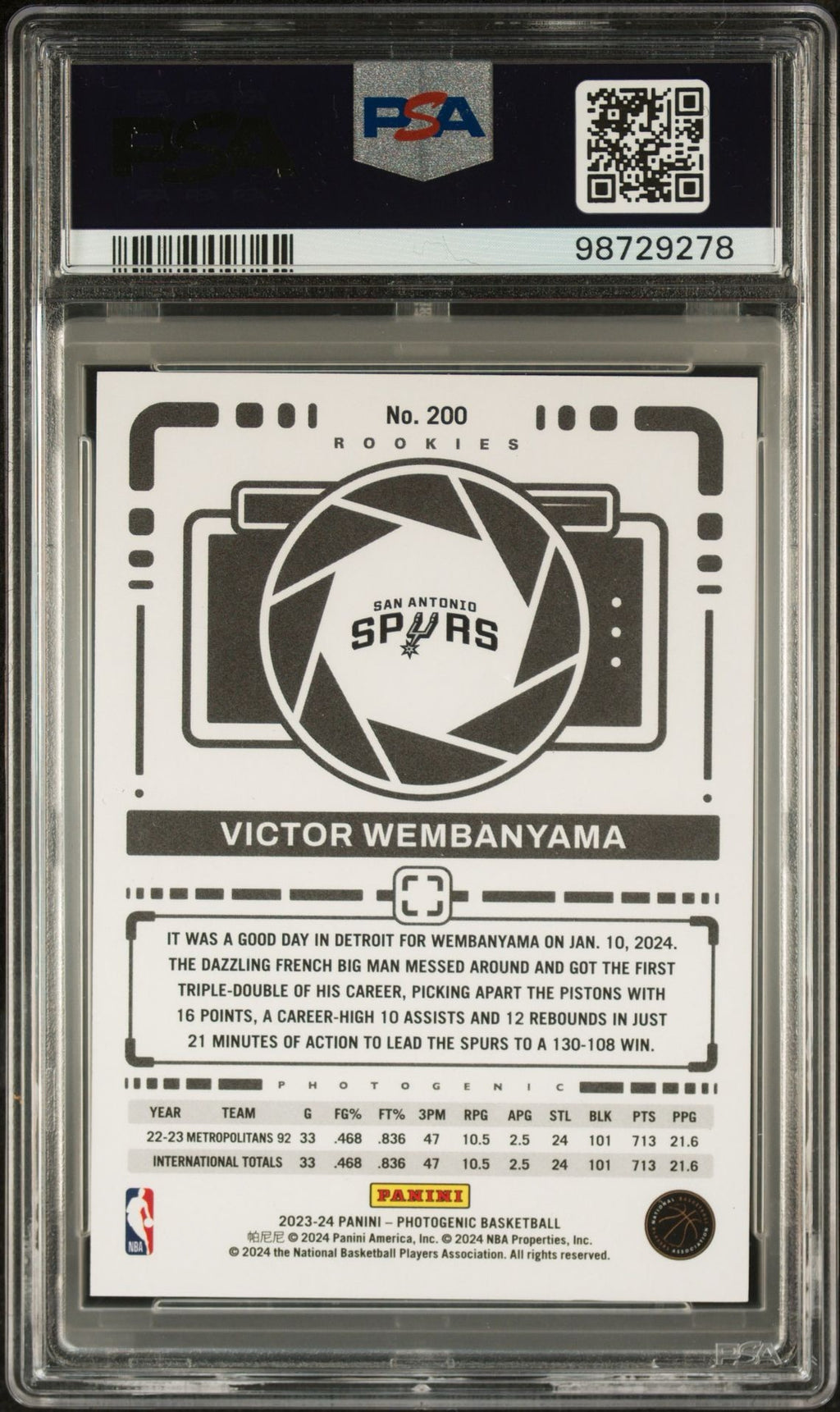 2023 PANINI PHOTOGENIC | SILVER [#50/99] VICTOR WEMBANYAMA 200